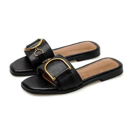 Square-Toe Chic Leather Sandals